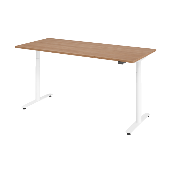 E-Tisch Basel - elektr. höhenverstellbar - Bluetooth - T-Fuß - B 1800 mm - weiß/nussbaum