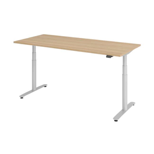 E-Tisch Basel - elektr. höhenverstellbar - Bluetooth - T-Fuß - B 1800 mm - silber/eiche