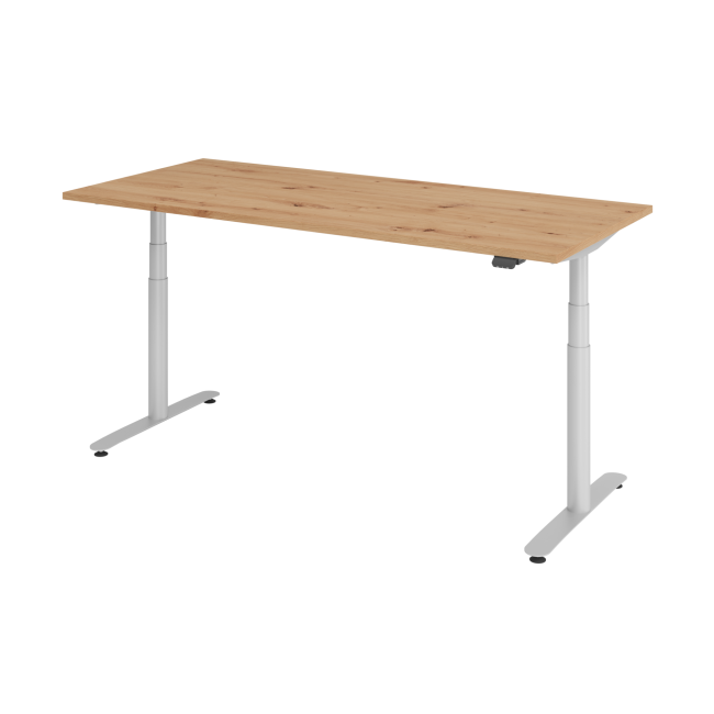 E-Tisch Basel - elektr. höhenverstellbar - Bluetooth - T-Fuß - B 1800 mm - silber/asteiche