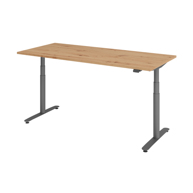 E-Tisch Basel - elektr. höhenverstellbar - Bluetooth - T-Fuß - B 1800 mm - graphit/asteiche