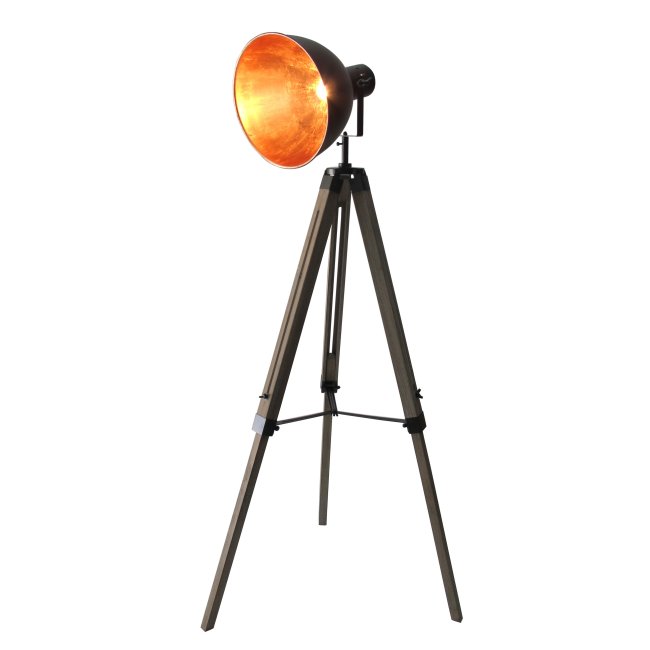 STATIV STEHLEUCHTE STUDIOLAMPE STEHLAMPE SPOT Schwarz/Gold Lampe Höhe:95-143cm 605455
Retrolampe Tripod Höhenverstellbare Stativ Stehlampe im Studiolampen-Design 
Wow! Ein echter Hingucker! 
Die von Architektenlampen inspirierte Stehleuchte mit großem Spot von Steelboxx im Retro Design ist in Ihrer Formgebung an klassischen Studiolampen angelehnt.