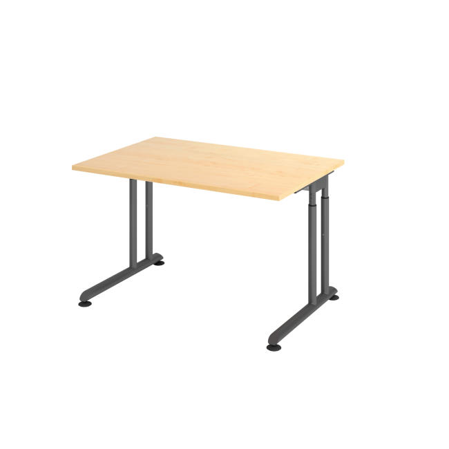 Schreibtisch Zürich - mechanisch höhenverstellbar - C-Fuß - Kabelwanne - B 1200 mm - graphit/ahorn