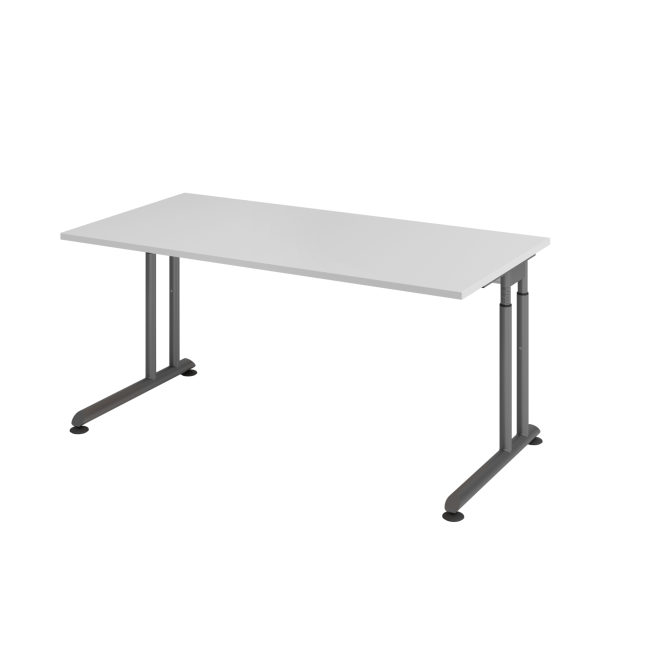 Schreibtisch Zürich - mechanisch höhenverstellbar - C-Fuß - Kabelwanne - B 1600 mm - graphit/grau
