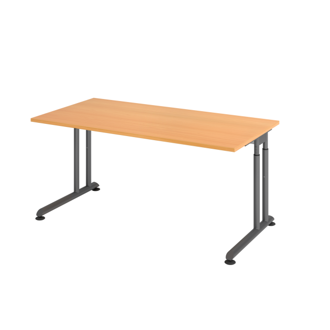 Schreibtisch Zürich - mechanisch höhenverstellbar - C-Fuß - Kabelwanne - B 1600 mm - graphit/buche