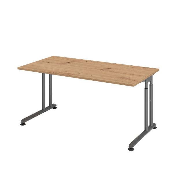 Schreibtisch Zürich - mechanisch höhenverstellbar - C-Fuß - Kabelwanne - B 1600 mm - graphit/asteiche