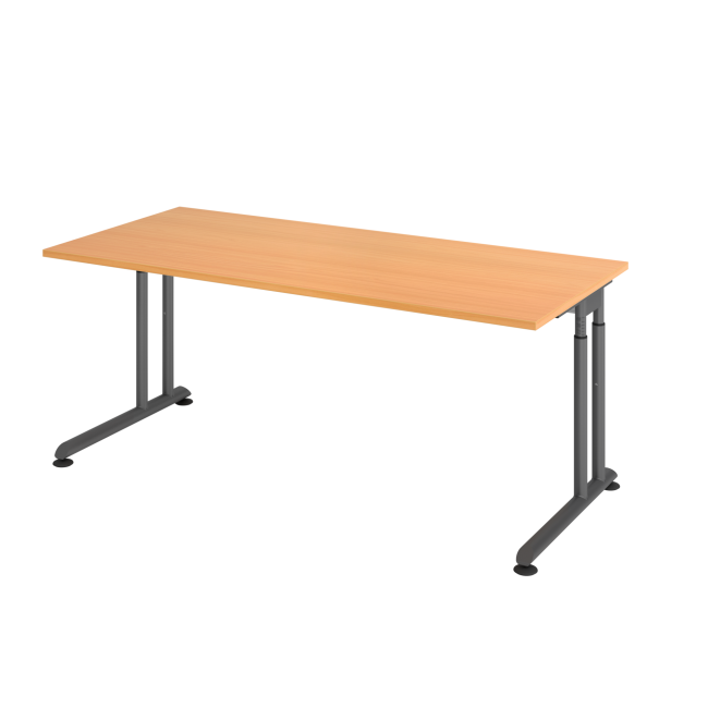 Schreibtisch Zürich - mechanisch höhenverstellbar - C-Fuß - Kabelwanne - B 1800 mm - graphit/buche