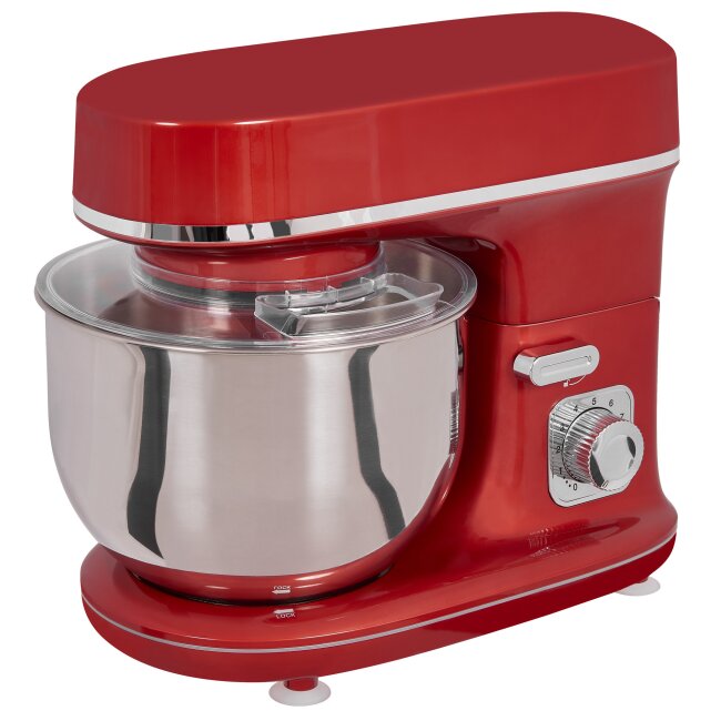 Küchenmaschine - 5 L Edelstahlschüssel - 1200 Watt - GS-geprüft - rot