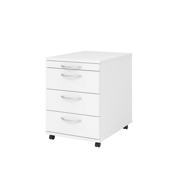 Rollcontainer aus Holz - 4 Schubladen - ohne Schloss - Bogengriff Kunststoff - weiß