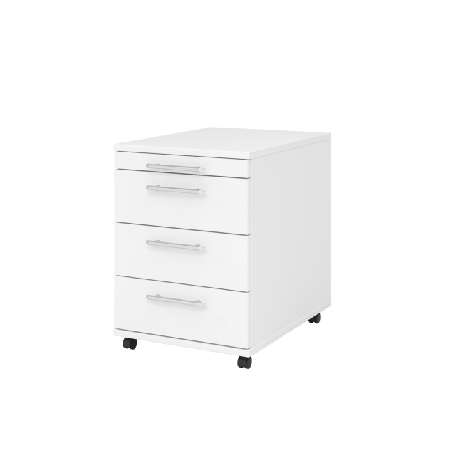 Rollcontainer aus Holz - 4 Schubladen - ohne Schloss - Relinggriff Kunststoff - weiß