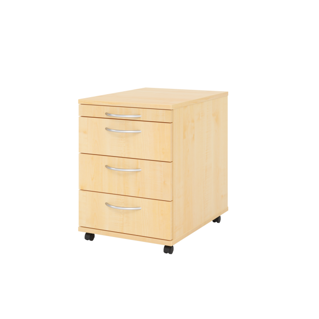 Rollcontainer aus Holz - 4 Schubladen - ohne Schloss - Bogengriff Kunststoff - ahorn