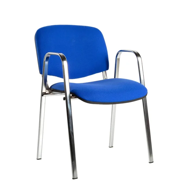 Besucherstuhl verchromt mit Armlehne Warteraumstühle Büromöbel stapelbar chrom/blau 220231