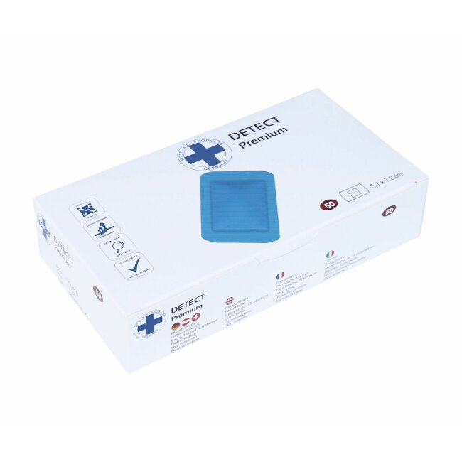 Premium Wundpflaster Detect blau Elektromagnetisch detektierbar (620348 Detect blau gro&szlig; VE.50St&uuml;ck 51x72m)