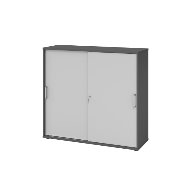 Schiebetürenschrank aus Holz - 3 Ordnerhöhen - zerlegt - graphit/grau - Chromgriff Metall