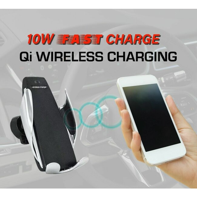 Qi Wireless Charging Handy kabellos Laden + Smartphone Halterung f&uuml;r das Auto 405208