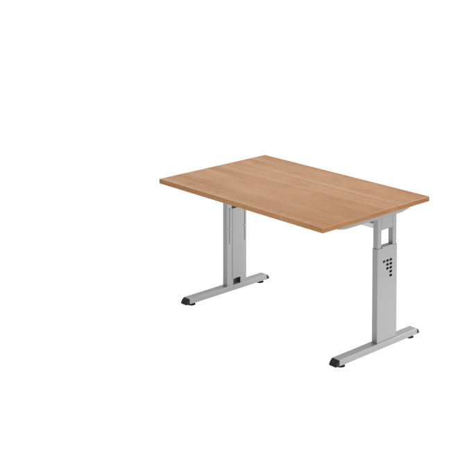 Schreibtisch Osaka - mechanisch höhenverstellbar - B 1200 mm - C-Fuß - silber/nussbaum