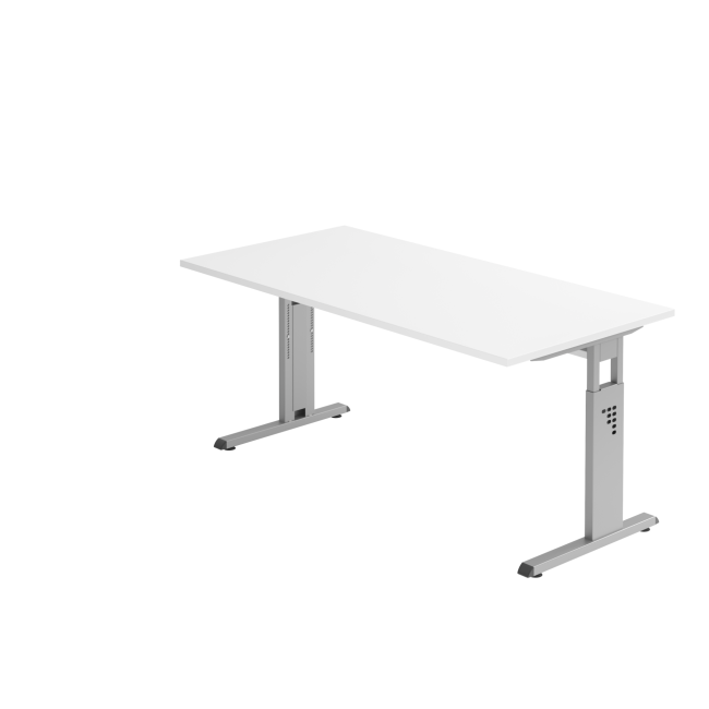 Schreibtisch Osaka - mechanisch höhenverstellbar - B 1600 mm - C-Fuß - silber/weiß