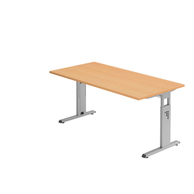 Schreibtisch Osaka - mechanisch höhenverstellbar - B 1600 mm - C-Fuß - silber/buche