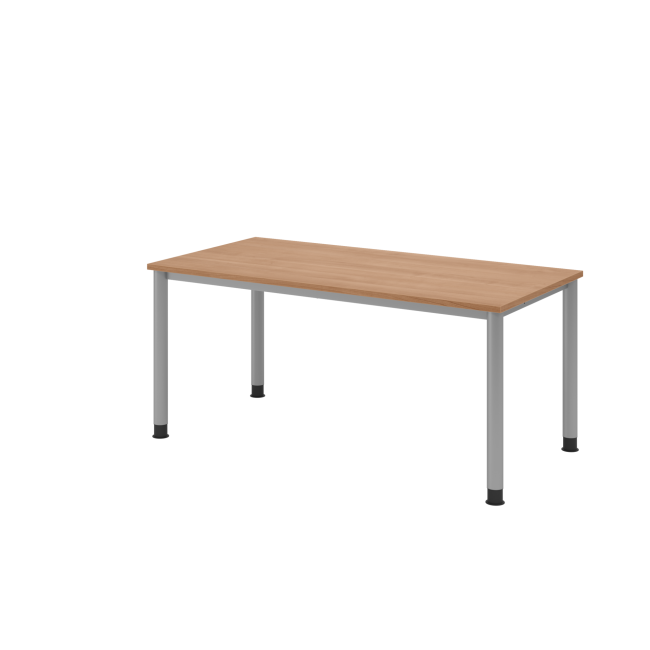 Schreibtisch Helsinki - B 1600 mm - 4-Fuß - höhenverstellbar - silber/nussbaum