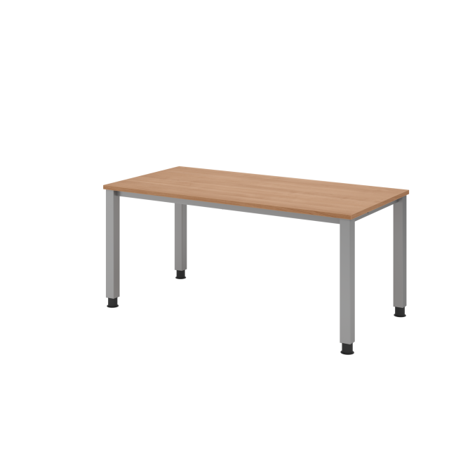 Schreibtisch Quebec - höhenverstellbar - B 1600 mm - 4-Fuß - silber/nussbaum