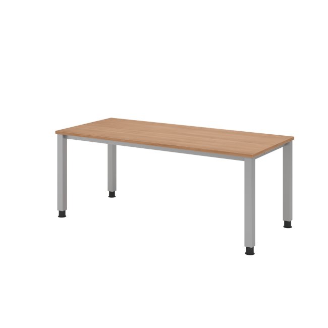 Schreibtisch Quebec - höhenverstellbar - B 1800 mm - 4-Fuß - silber/nussbaum