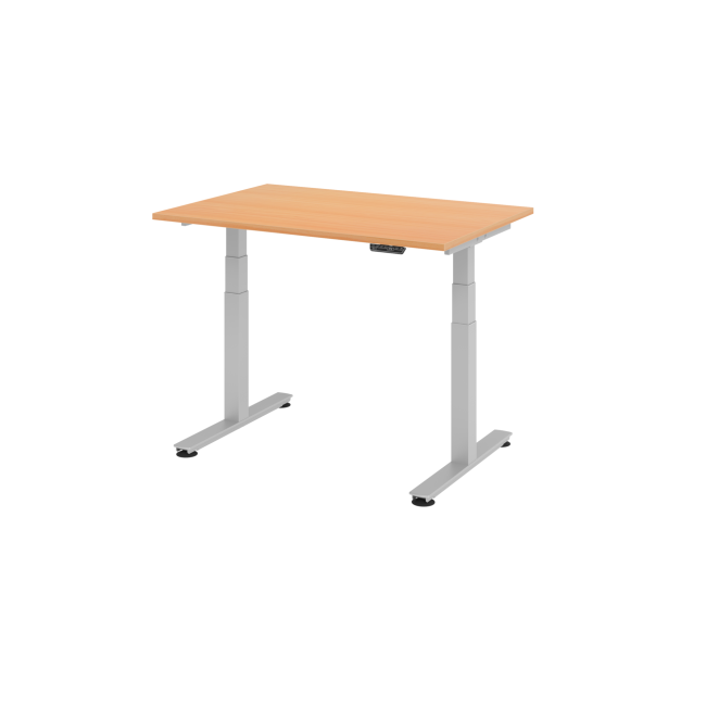E-Tisch Jakarta - elektr. höhenverstellbar - 1200 x 800 - T-Fuß - silber/buche