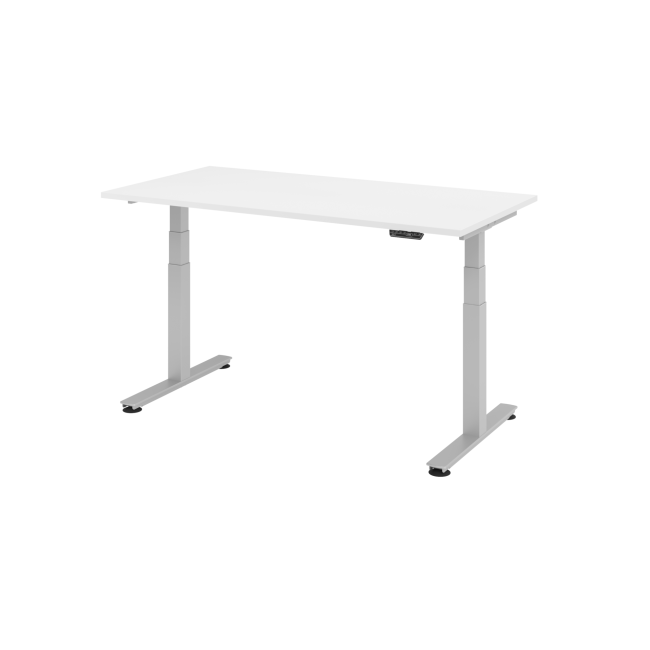 E-Tisch Jakarta - elektr. höhenverstellbar - 1600 x 800 - T-Fuß - silber/weiß