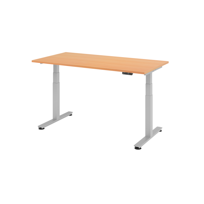 E-Tisch Jakarta - elektr. höhenverstellbar - 1600 x 800 - T-Fuß - silber/buche