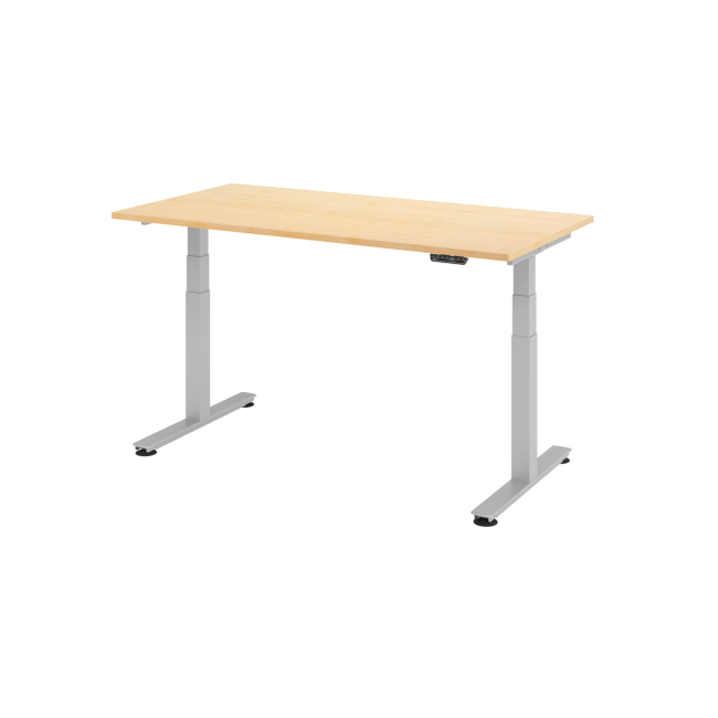 E-Tisch Jakarta - elektr. höhenverstellbar - 1600 x 800 - T-Fuß - silber/ahorn