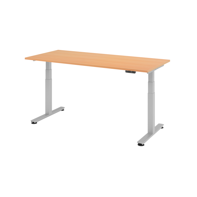 E-Tisch Jakarta - elektr. höhenverstellbar - 1800 x 800 - T-Fuß - silber/buche