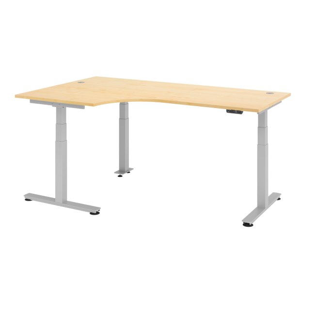 Winkelschreibtisch Jakarta - elektr. höhenverstellbar - T-Fuß - silber/ahorn