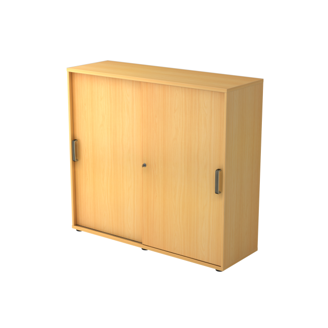 Schiebetürenschrank aus Holz - 3 Ordnerhöhen - zerlegt - buche - Streifengriff Kunststoff