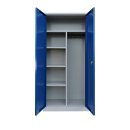 L&uuml;llmann&reg; Mehrzweckschrank mit Fl&uuml;gelt&uuml;ren - Garderobe - Fachb&ouml;den - grau/blau