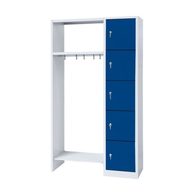 Offene Garderobe - Schrank mit 5 Fächern rechts - grau/blau