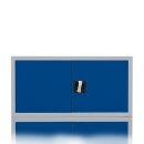 Aufsatzschrank mit Flügeltüren und Zylinderschloss mit Drehgriff - 450 x 925 x 422 mm - lichtgrau/enzianblau