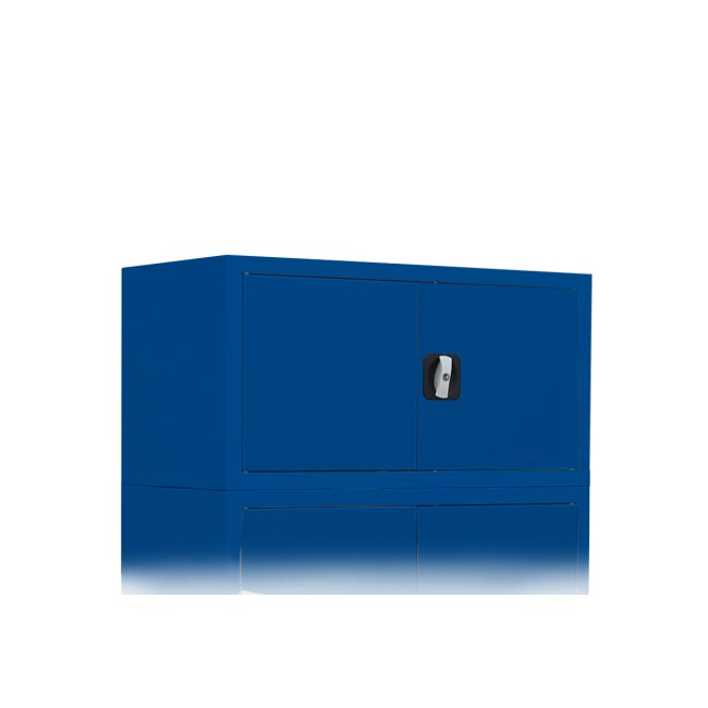 Aufsatzschrank mit Fl&uuml;gelt&uuml;ren und Zylinderschloss mit Drehgriff - 450 x 925 x 422 mm - enzianblau