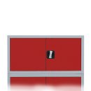 Aufsatzschrank mit Fl&uuml;gelt&uuml;ren und Zylinderschloss mit Drehgriff - 450 x 1200 x 422 mm - lichtgrau/feuerrot