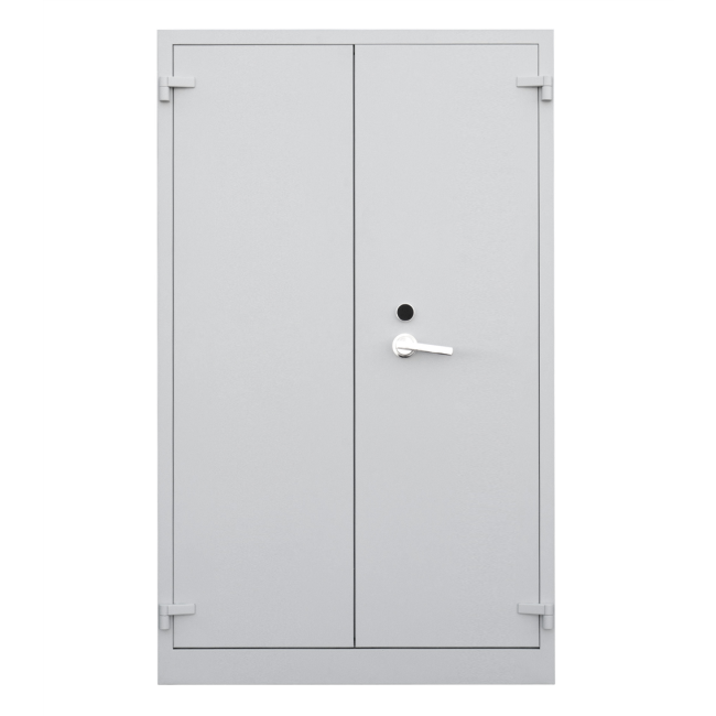 Feuerschutzschrank Flügeltürenschrank feuergeschützt 5 OH, 1950 x 1260 x 550 mm, lichtgrau