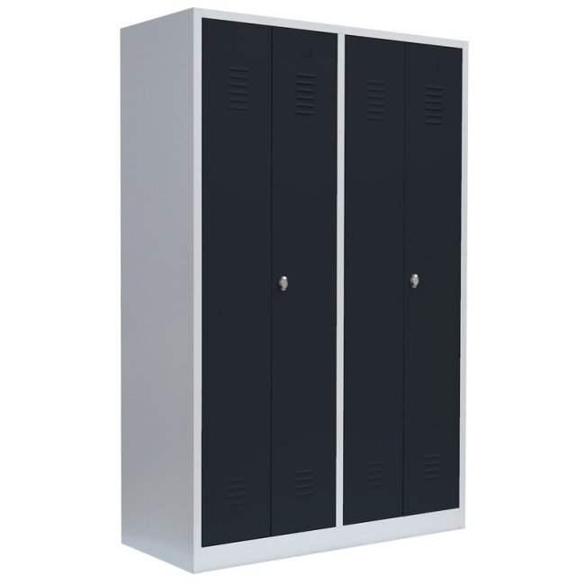 Gebraucht - Lüllmann® Garderobenschrank, 4 Abteile, je 2 mittig schließend, 1800 x 1170 x 500 mm, lichtgrau/anthrazit