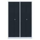 Gebraucht - Lüllmann® Garderobenschrank, 4 Abteile, je 2 mittig schließend, 1800 x 1170 x 500 mm, lichtgrau/anthrazit