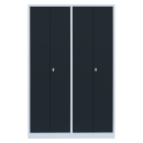 Gebraucht - L&uuml;llmann&reg; Garderobenschrank, 4 Abteile, je 2 mittig schlie&szlig;end, 1800 x 1170 x 500 mm, lichtgrau/anthrazit