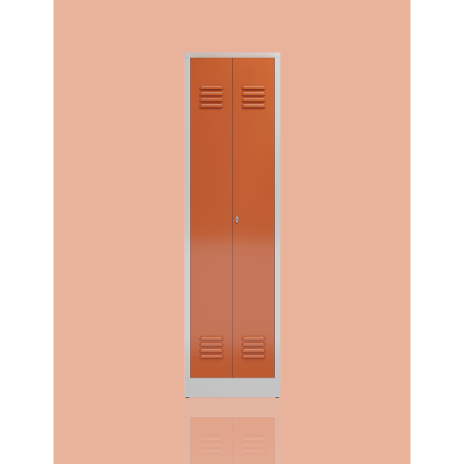 Seitenansicht Spind Kleider-Wäsche Schrank Mehrzweckspind 2 Abteile 1800 x 500 x 500 mm grau/rot X-510704