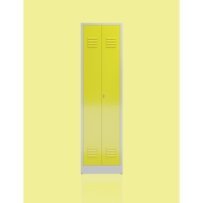 Seitenansicht Spind Kleider-Wäsche Schrank Mehrzweckspind 2 Abteile 1800 x 500 x 500 mm grau/gelb X-510706