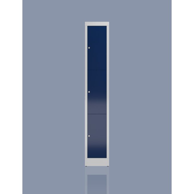 Seitenansicht Schließfachschrank Fächerschrank 3 Fächer Spind 180x30x50cm Wertfachschrank grau/blau X-520311