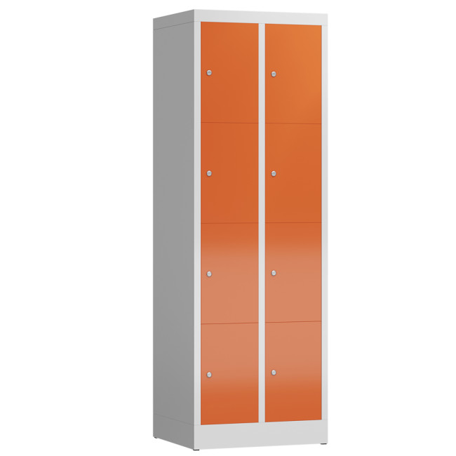 Seitenansicht Schließfachschrank Fächerschrank 8 Fächer Spind Wertfachschrank 180x60x50cm lichtgrau/feuerrot