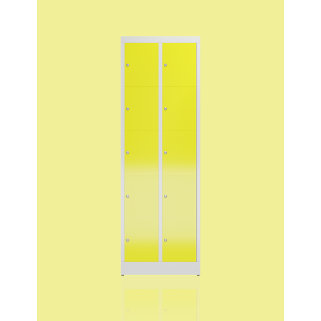 Seitenansicht Schließfachschrank Fächerschrank 10 Fächer Spind 180x59x50cm Wertfachschrank grau/gelb X-520526