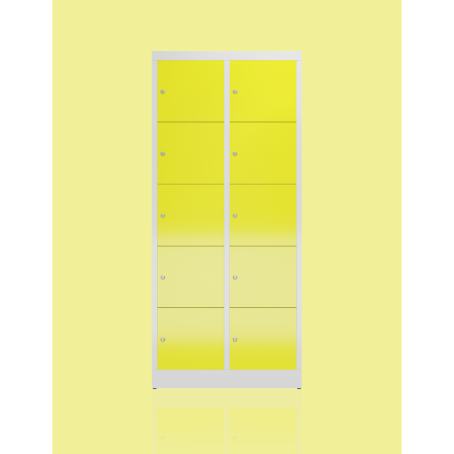 Seitenansicht XL Schließfachschrank 10 Fächer extra breit Wertfachschrank 180x80x50cm grau/gelb X-523526