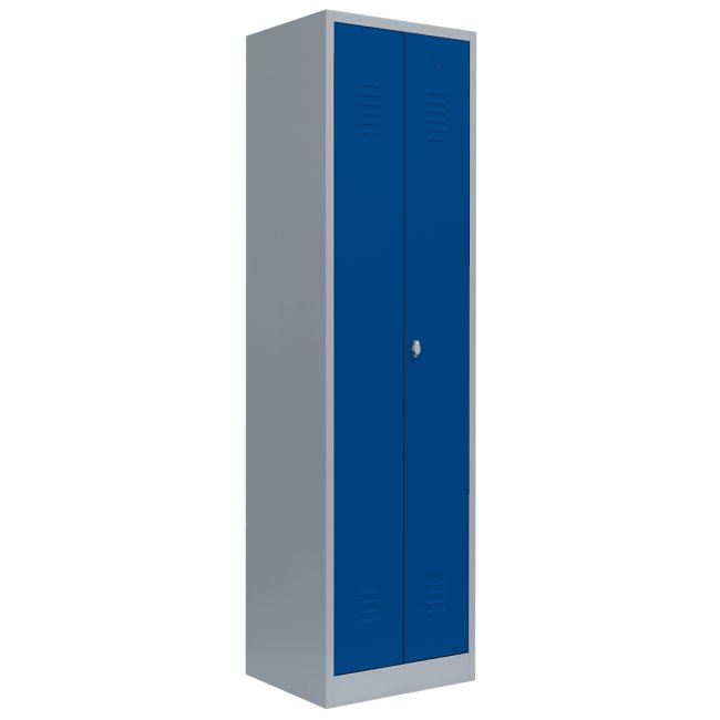 Gebraucht - Lüllmann® Garderobenschrank, 2 Abteile mittig schließend, 1800 x 600 x 500 mm, lichtgrau/enzianblau