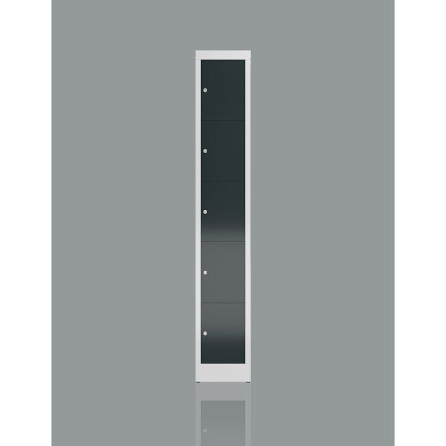 Variantenansicht mit 7 unterschiedlichen Farben vom Steelboxx Schließfachschrank Fächerschrank 5 Fächer Spind X-520510-520518 komplett montiert