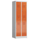 Kleiderspind aus Metall mit 2 doppelst&ouml;ckigen Abteilen - grau/rot