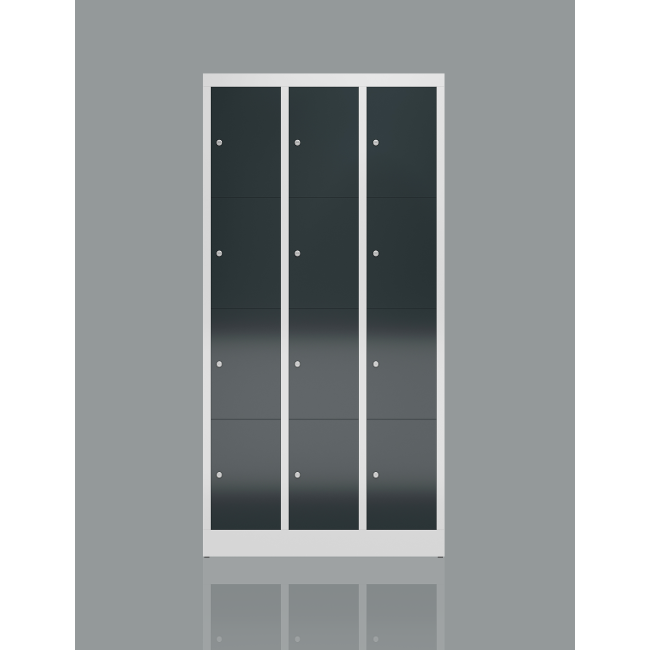 Seitenansicht vom Steelboxx Schließfachschrank Fächerschrank 12 Fächer Spind 180x87x50cm Wertfachschrank grau/anthrazit X-520438 komplett montiert.